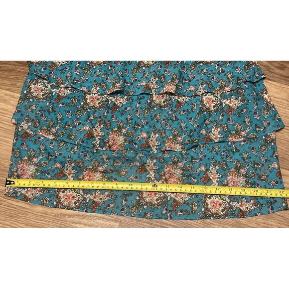 LANE BRYANT Size 24W Teal Pink Floral Tiered BOHO Tank Top Blouse Beaded Fairy - Picture 12 of 13